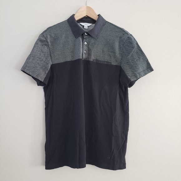 CALVIN KLEIN Polo Shirt Black Grey Collared Cotton Golf Shirt Top Tee Sh… - Picture 1 of 6